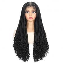 Full Lace Synthetic Box Braided Wig With Curly Ends Full Lace Dreadlock Wig with Baby Hair Brown Black Wigs on Clearance Sale