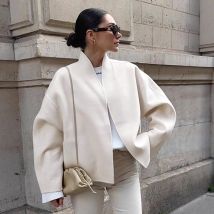 Casual Weibliche Wolle Mantel Streetwear Patchwork Lose Strickjacke Abgeschnitten Mantel Für Frauen Langarm Solide Y2k Outwear