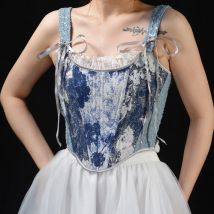 Fashion Floral Print Overbust Corset For WomenGothic Vintage Shoulder Strap Side Zip Vest CropTops Body Shaper Bustiers