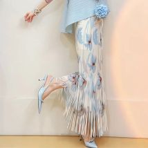 Tassel skirt summer suit temperament 2025 sleeveless top pleated new slim suit  long skirts for women Loose
