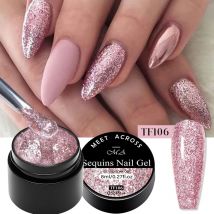 MEET ACROSS 8ml Rosa Glitter Paillettes Gel Smalto per unghie Lucido Scintillante Platino Semi Permanente Soak Off Nail Art Vernice per manicure