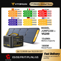 Stacja zasilania VTOMAN JUMP 2200 z zestawem paneli słonecznych VS200, bateria LiFePO4 1548Wh, generator słoneczny do użytku na kempingu i w sytuacjach awaryjnych