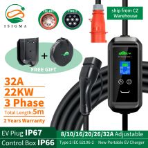 ISIGMA 32A 22kw Type2 Caricatore EV portatile IEC 62196-2 Tuya APP Timer EVSE Ricarica Type2 Spina Wallbox Auto elettrica Cavo 5M
