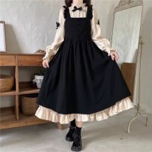 2025 neue Süße Kawaii Stehkragen Langarm Bogen Tops Frauen + Y2k Mid-länge Lose Schwarz Träger kleider Frühling Herbst 2 Stück Set