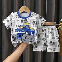 Sommer Jungen Kurzarm Anzug Cartoon Auto Druck Baumwolle Kurzarm Top + Shorts 2 stücke Set Kinder Junge kinder Pyjamas Anzug