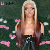 Ustyle hair verwurzelte ombre braune Perücke für Frauen lange seidige gerade geschichtete blonde Spitze Front Perücke hitze beständige synthetische