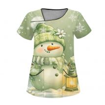 T-Shirt Weihnachten Krankenschwester Uniform Scrubs Damen Cartoon Elch Print Kurzarm Tasche Overalls Uniformen Medizinische Pflege Harajuku