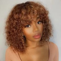 Brasilia nische kurze Pixie Bob geschnitten Echthaar Perücken mit Pony Jerry lockige volle Maschine Perücke Highlight Honig blonde Perücken für Frauen