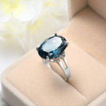 Mode weibliches Mädchen Kristall blau Stein Ring 925 Sterling Silber Liebe Runde Zirkon Ehering für Frauen Schmuck Freundin Geschenk