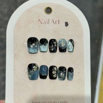 10 Stück handgemachte Katzenaugen-Nagelnägel zum Aufdrücken, blaue künstliche Nägel, tragbare Nägel zum Aufkleben, künstliche Nägel, Uñas 2019, Optima Nails Diego