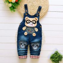 DIIMUU Kleinkind Baby Kleidung Jungen Overalls Mädchen Denim Bib Hosen Cartoon Bear Cute Casual Latzhose Lange Hosen Mode Strampler
