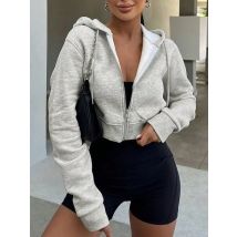 Women Casual Solid Color Short Hoodie New Autumn Winter Zipper Cardigan Hooded Sweatshirt Female Korean Thickened Warm Outerwear