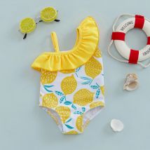 Tregren 1-6 Jahre Kinder Mädchen Sommer Badeanzug Rüschen Schulter Zitronendruck Bademode Badeanzug Kleinkind Kleinkind Baby Beachwear