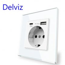 Toma de carga rápida Delviz tipo C, Panel de cristal templado blanco, QC 3100mA con puertos USB, toma de corriente USB de pared estándar de la UE