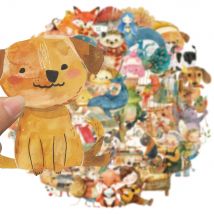 50 pezzi adesivi graffiti acquerello fiaba conto fatto a mano adesivi impermeabili PET per notebook per bagagli fai da te