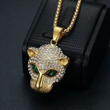 Stainless Steel Titanium Hip Hop Leopard Panther Bling Iced Out Pendant Collar Chain Necklace for Men Women Gift Fashion Jewelry