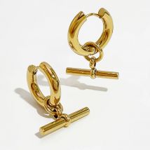 Peri'sBox Vintage Edelstahl T Bar Anhänger Creolen für Frauen Metall Kreis Huggie Ohrringe acero inoxidable joyería