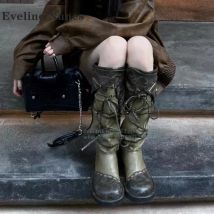 Kreuzgebundene Niete Patchwork Retro Slouch Stiefel Runde Zehen Low-Heel Street Wasteland Style Western Cowboy Stiefel Punk 2024 Winter