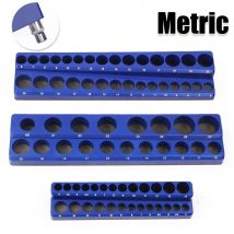 Blaues magnetisches Steckdosen-Aufbewahrungsregal, 1/4 Zoll, 3/8 Zoll, 1/2 Zoll Kunststoff-Steckdosen-Display-Halter-Set, professioneller Organizer für metrische Werkzeuge