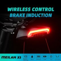 Meilan X5 Bezprzewodowe tylne światło rowerowe Laserowe światło tylne Inteligentny hamulec Akcesoria rowerowe USB Zdalny kierunkowskaz LED Lampa tylna rowerowa