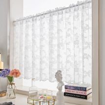 White Flower Lace Short Curtains with Wavy Lace Half Curtain for Kitchen, Small Window, Cupboard, Barrier