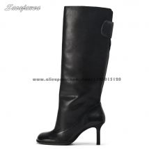 Kniehohe Moderne Stiefel aus Rindspaltleder mit runder Spitze, Laufsteg-Stil, High-Heel-Stiefel, All-Match-Stiefel mit 7 cm Absatz, Größe 35–40, Freizeitstiefel