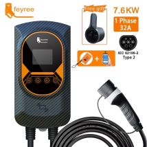 Feyree-estación de carga EV 32A, cargador de vehículo eléctrico para coche, EVSE Wallbox, montaje en pared, 7,6/11/22KW, Cable tipo 2, Control por aplicación IEC62196