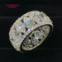 Gioielli di lusso ghiacciati 3 file Anello Moissanite Fascia in argento 925 a forma di pera VVS Moissanite Anello eternità per uomo Regalo di nozze