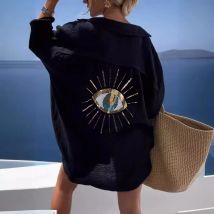 Grenz überschreitende Außenhandel Damen bekleidung Herbst und Winter neue Amazon Revers lang ärmel ige Baumwolle Leinen Casual Fashion Shi