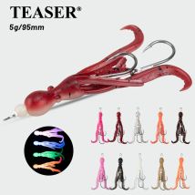 TEASER 2 Stück HK037 5 g/9,5 cm TPE Bionic Octopus Angelhaken Salzwasser UV Glow Soft Flexible Tintenfisch Jigging Assist Haken