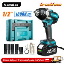 Kamolee 1800 NM 1/2 Coppia elevata DTW700 Avvitatore elettrico a batteria senza spazzole in batteria agli ioni di litio per batteria Makita 18V