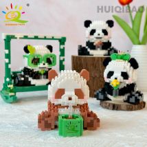 HUIQIBAO DIY Cute Panda Shape Micro Model Building Blocks Set City Creativity Zoo Animal Mini Bricks Toys for Children Kid Gift