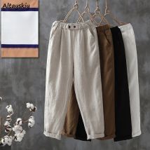 Casual Hosen Frauen Sommer Baumwolle Taste Elastische Taille Ankle-länge Grundlegende Kühlen M-4XL Alle-spiel Einfache Chic Harem hosen Weibliche