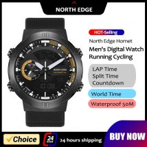 NORTH EDGE Orologio intelligente da uomo Orologio mondiale Conto alla rovescia Velocità Cronometro Esercito militare maschile Smartwatch Nuoto Impermeabile 50 m