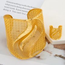 Übertreiben vergoldete Schmuckset für Frauen Dubai große Manschette Armreif mit Ring Hochzeiten Schmuck Set afrikanische Accessoires