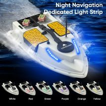 LOKEEVAN D19 Barca esca telecomandata con GPS, Barca notturna RC 600M Pesca a LED, 4 cabine Caricamento da 2 kg, Barca da pesca, 12000 mAh