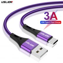 USLION USB-Typ-C-Kabel für Samsung S22 Xiaomi POCO Handy Typ C Schnellladekabel Kabel USB-C-Ladekabel Lila 3 m