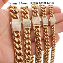 Jede Länge 7"-40" 6mm-14mm Neue Mode Damen Herren Kette 316L Edelstahl Miami Link Halskette oder Armband Kristall Schnalle Geschenk