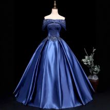 Women's One Shoulder Dress for 2026Summer Vocal Art Exam Solo Performance Dress Long Satin Annual Meeting Performance Puff Skirt