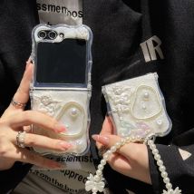 3D Love Angel Handyhülle für Samsung Galaxy Z Flip 6 5 4 3 Armband Welle stoßfeste Abdeckung für Samsung ZFlip6 mit Lanyard-Abdeckung