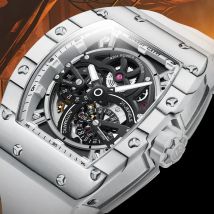 BONEST GATTI Männer Automatische Bewegung Mechanische Uhr Carbon Faser Lünette Tonneau Leucht Fall Fluororubber Strap Uhren Für Männer