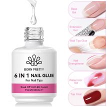 BORN PRETTY 15 ml 6-in-1-Nagelgel-Kleber zum Aufdrücken der Nägel, Tipps, Kleber, Blüten, Gel-Stärkungsmittel, Verstärkungsgel, Verlängerungsbasis, Decklack