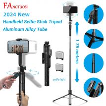FANGTUOSI 1750mm bezprzewodowy kijek do selfie stojak trójnóg składany monopod z oświetleniem Led do smartfonów balans stabilne fotografowanie na żywo