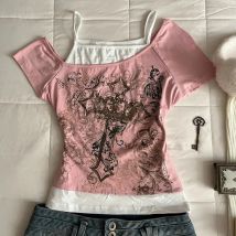 Spring and summer new women's short sleeved top simple daily versatile fashion pink T-shirt women's top