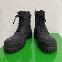 Work Boots Men's Black Cowboy Canvas High Top Motorcycle Boots Thick Soled Waste Soil Wind Boots Plush Snow Boots Brand Design