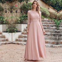 Baby online auf Lager Brautjungfer Kleid Langarm Blumen Spitze Applikationen Chiffon A-Linie Rock Boho Hochzeits feier Gast kleid