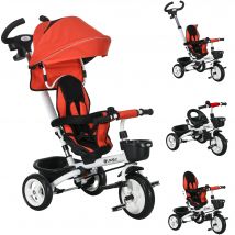 HOMCOM Triciclo para Bebés Plegable 2 en 1 con Toldo Plegable y Cestas Rojo