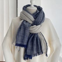 Japanischer Retro-Unisex-Schal aus kontrastierender Baumwolle, Herbst- und Winter-Farbblock-Schal mit Quasten, Herrenschals, 90 x 200 cm