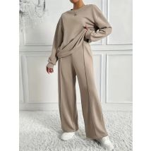 Two-piece Set For Woman Casual O-neck Long Sleeves Sweatshirt Wide-leg Pants Suits Autumn Winter Ladies Fashion Office Outfit