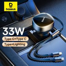 Baseus 2-in-1 Car Charger PD 20W Fast Charging Retractable Cable 30W 33W Quick Charging Phone